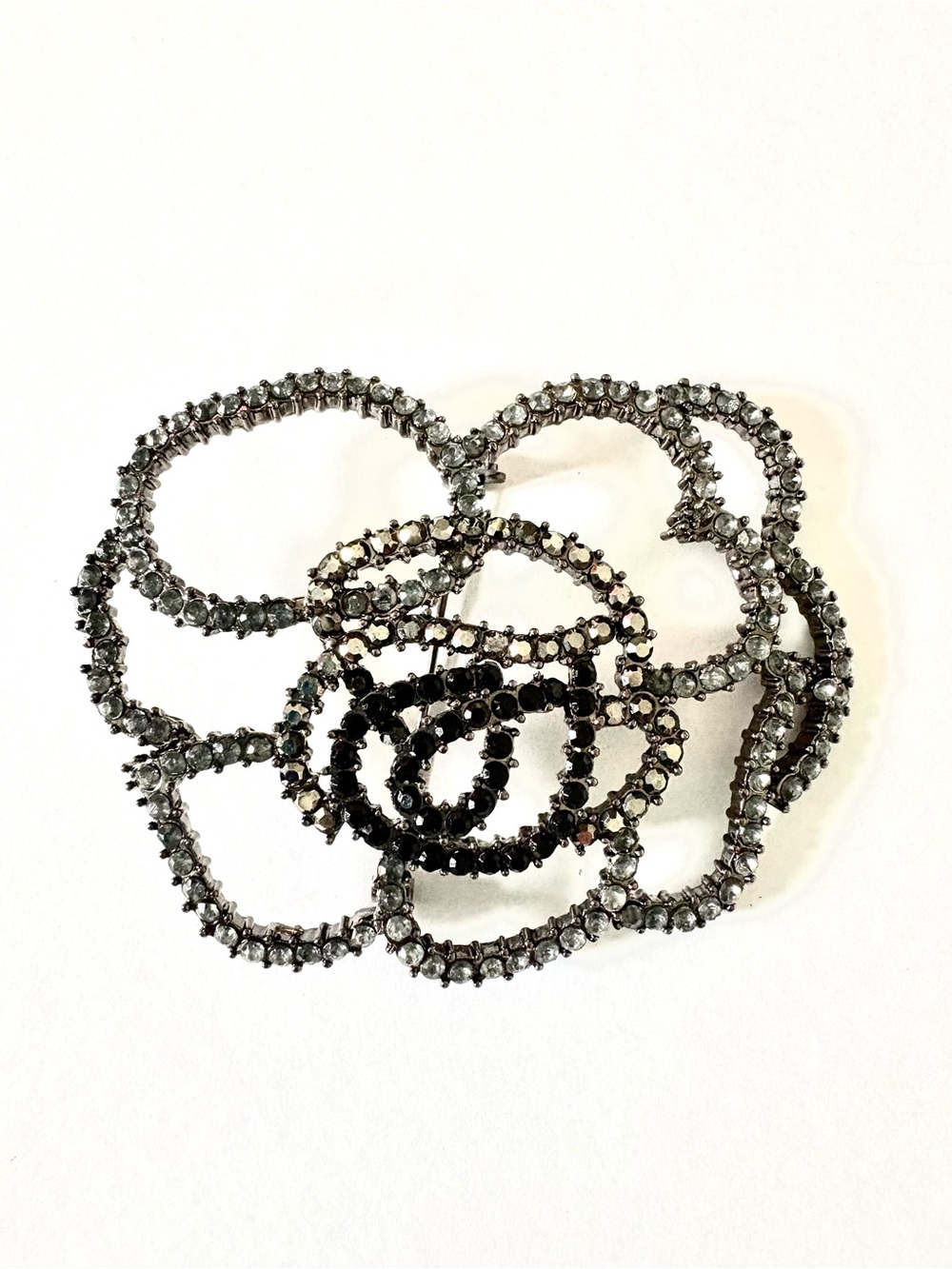 Sparkling Black Crystal Floral Rose Brooch